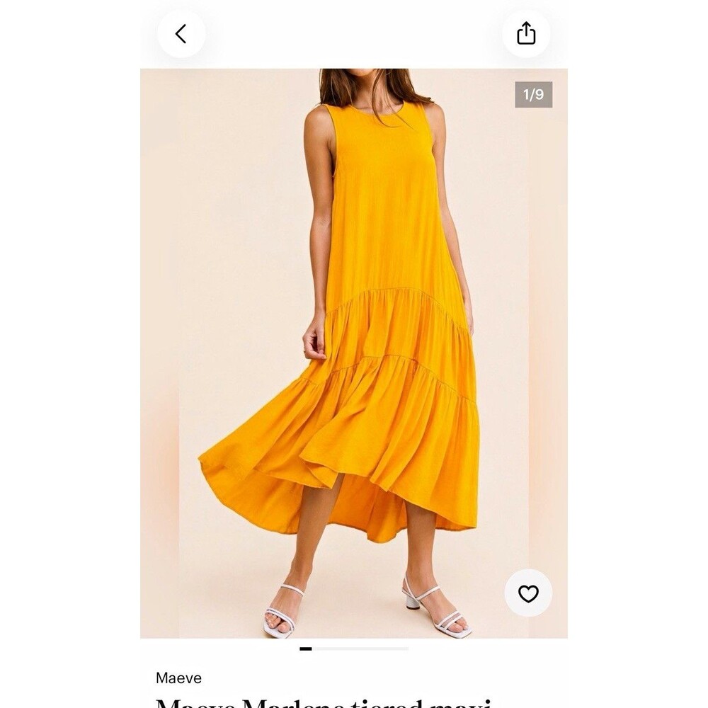 Maeve Orange Tiered Swing Sleeveless Woven Maxi Dress Women’s S